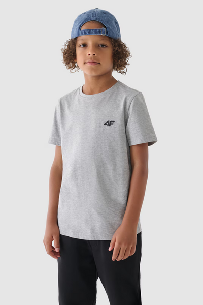 Chłopięcy T-shirt Gładki Bawełniany Jasnoszary 4F 4FJWMM00TTSHM1626-27M