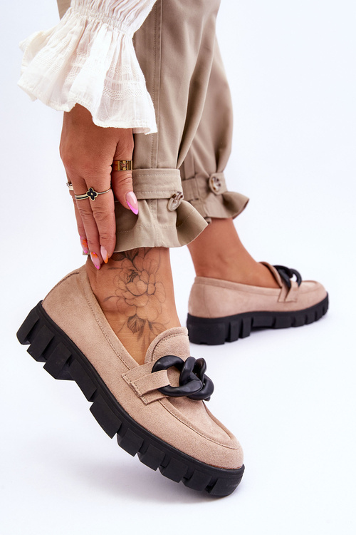 Damskie Zamszowe Mokasyny Na Platformie Beżowe Bennett