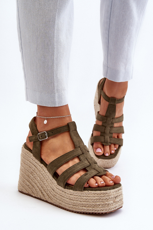 Sandały Na Koturnie Z Plecionką Zielone Gnosis