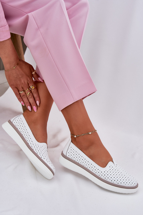 Skórzane Półbuty Damskie Białe Liaruna