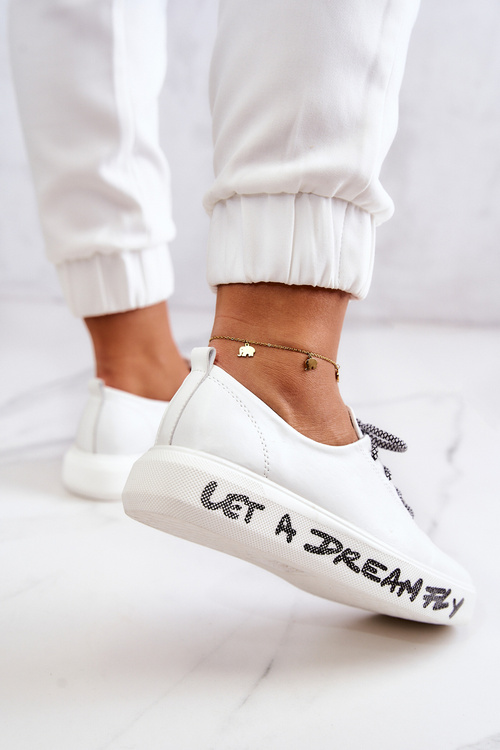 Damskie Skórzane Tenisówki Na Platformie Białe Marien