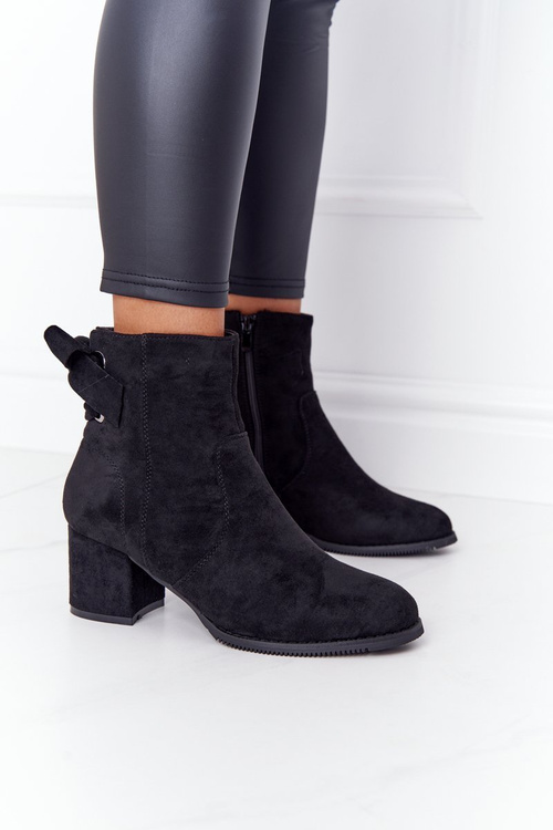 Damskie Ocieplane Botki Na Słupku Czarne Kayla