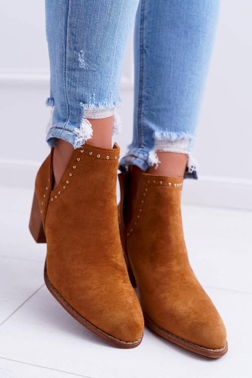 Botki Damskie Na Słupku Wsuwane z Wycięciami Camel ManiMani