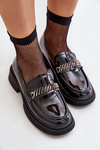 Damskie Lakierowane Mokasyny Loafersy Z Ozdobą D&A LZ42-030 Czarne