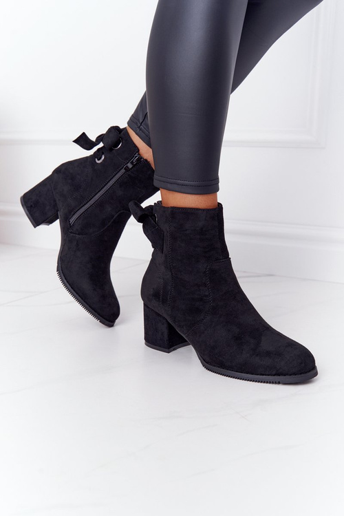 Damskie Ocieplane Botki Na Słupku Czarne Kayla