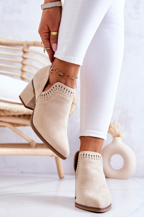 Zamszowe Botki Kowbojki Ażurowe Beżowe Valerie