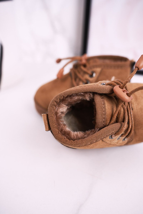 Dziecięce Sznurowane Śniegowce Ocieplone Futerkiem Brązowe Hunter