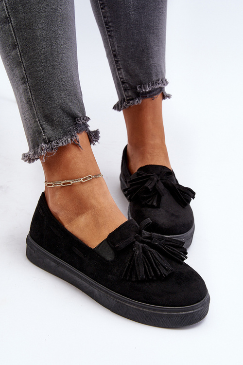 Damskie Espadryle Z Frędzlami Czarne Elorvia