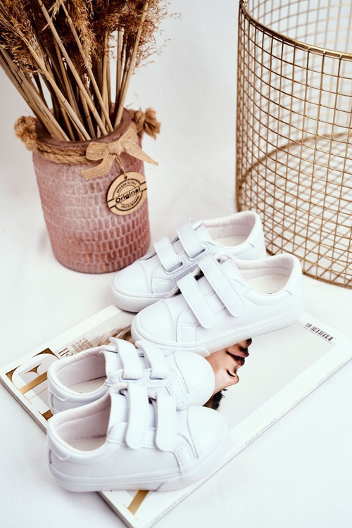 Tenisówki Dziecięce na Rzepy Białe Pergomo