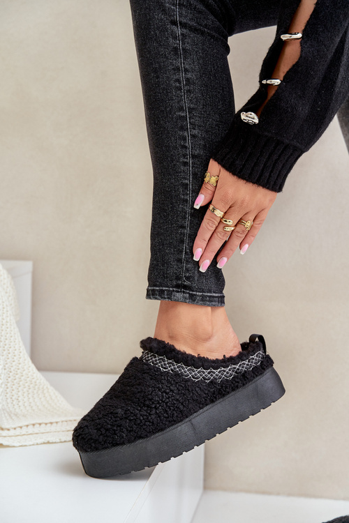 Śniegowce Na Platformie Z Futerkiem Typu Baranek Czarne Mesirra