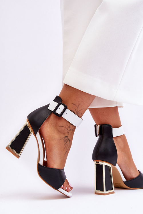 Eleganckie Sandały Na Obcasie Czarno-Białe Sorel