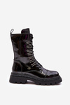 Lakierowane Damskie Botki Workery Sznurowane Czarne S.Barski MR870-72 