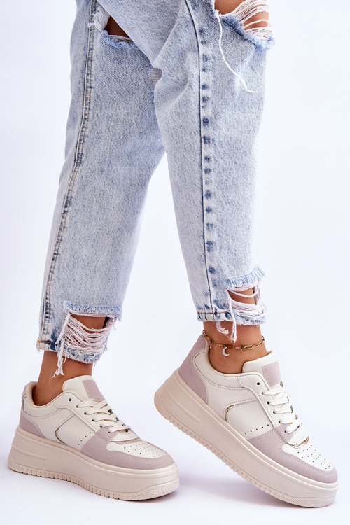 Damskie Buty Sportowe Na Wysokiej Platformie Jasnobeżowe Bexley