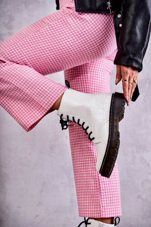 Damskie Ocieplane Botki Wężowe Białe Salma