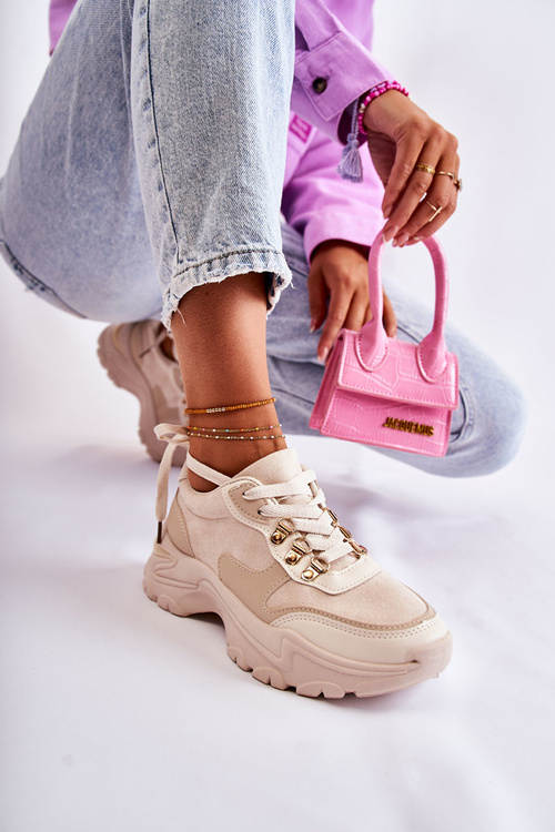 Damskie Zamszowe Buty Sportowe Sneakersy Jasnobeżowe Britany