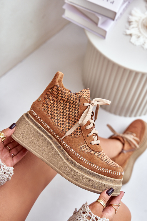 Skórzane Botki Na Platformie I Koturnie Maciejka 06759-29 Brązowe