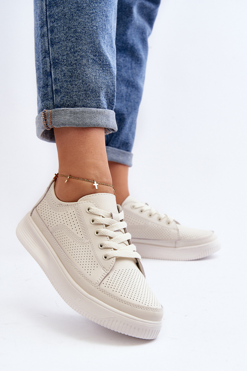 Damskie Skórzane Buty Sportowe Sneakersy Białe Failla