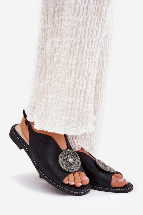 Połyskujące Sandały Damskie Ozdobnym Detalem S.Barski KV51-012 Czarne