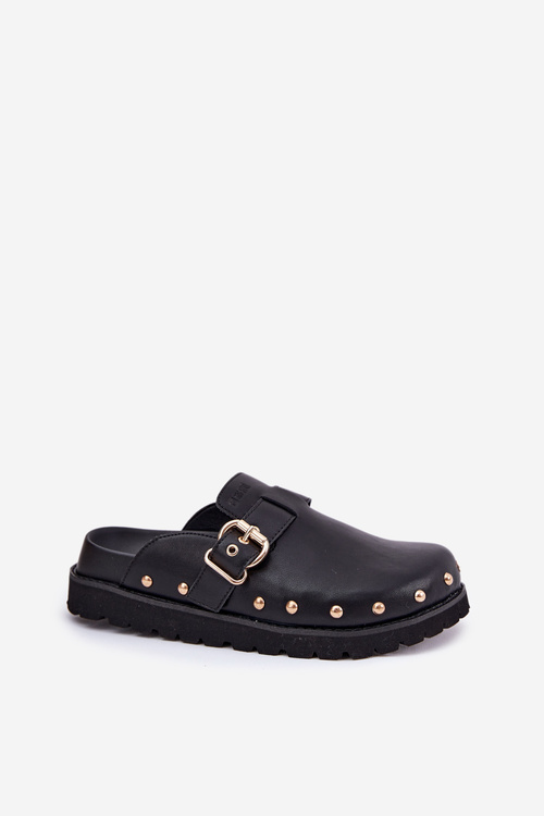 Skórzane Klapki Chodaki Damskie Na Platformie Big Star RR274A378 Czarne