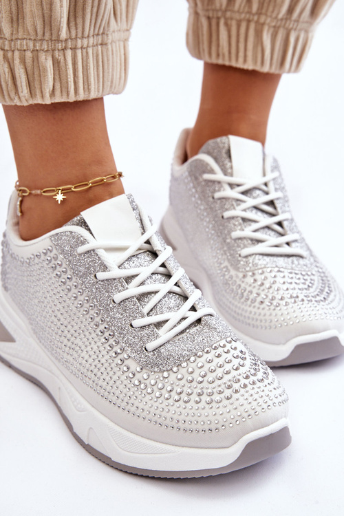 Damskie Sneakersy Z Cyrkoniami Białe Raiden