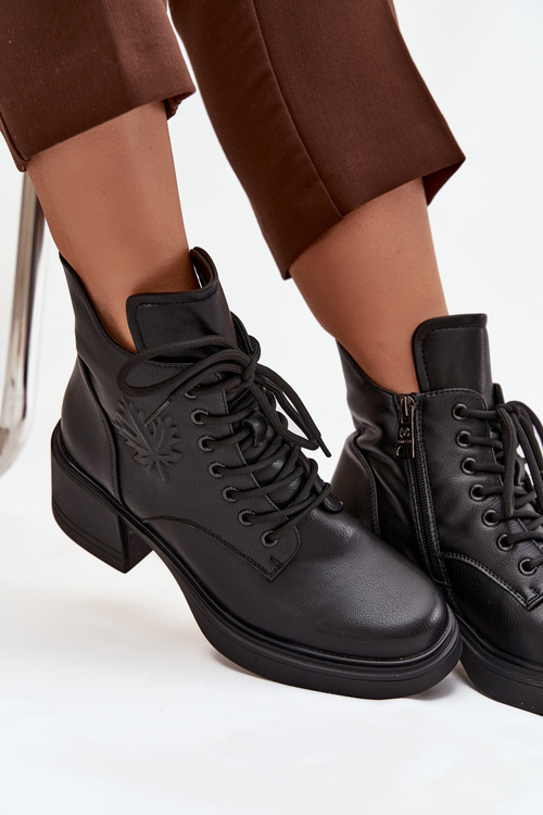 Botki Damskie Skórzane Na Klocku Ocieplane Vinceza 39950 Czarne