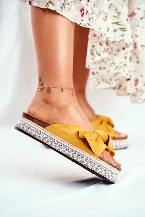 Damskie Klapki Wysokie Żółte Mortigo