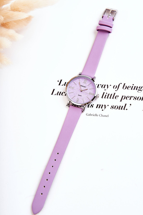 Zegarek Na Skórzanym Pasku Bez Niklu ERNEST Fioletowy