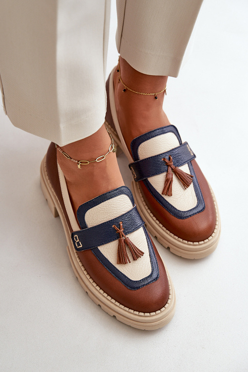 Skórzane Mokasyny Damskie Brązowe Laura Messi 2835