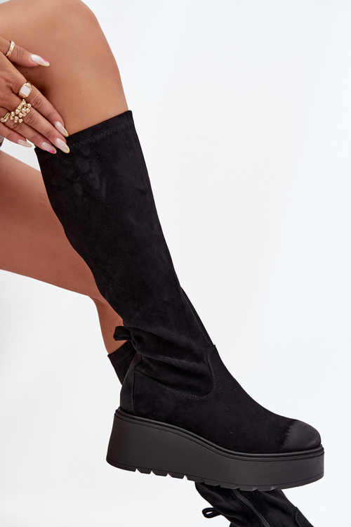 Kozaki Damskie Przed Kolano Na Platformie I Koturnie Vinceza 58342 Czarne