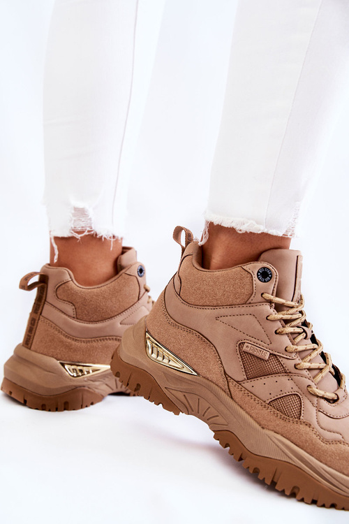 Damskie Wysokie Buty Sportowe Memory Foam System Big Star KK274355 Beżowe