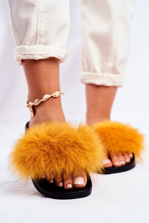 Damskie Klapki z Futerkiem Żółte Belmondo