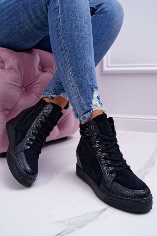 Sneakersy Damskie Ukryty Koturn Czarne Ferrer