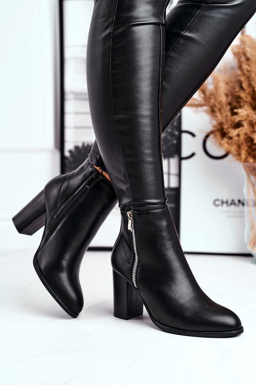 Botki Damskie Na Słupku Czarne Gloris