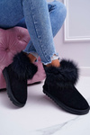 Damskie Botki Śniegowce Ocieplane Futerkiem Skóra Zamsz Czarne Memento