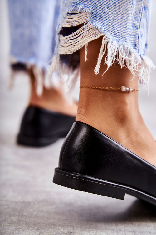 Damskie Skórzane Mokasyny Z Ozdobą Czarne Kerrie