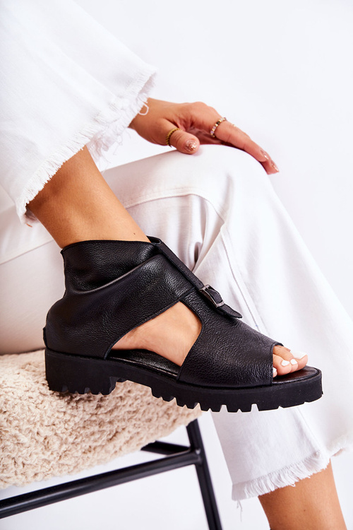 Damskie Skórzane Sandały Na Suwak Nicole 2748 Czarne