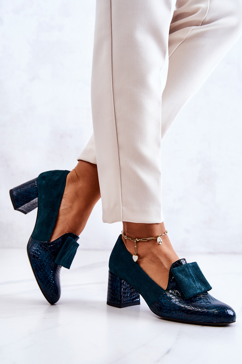 Zamszowe Wężowe Czółenka Zielone Diana