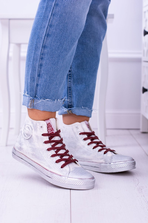 Big Star Wysokie Białe Posrebrzane Tenisówki Trampki BB274016