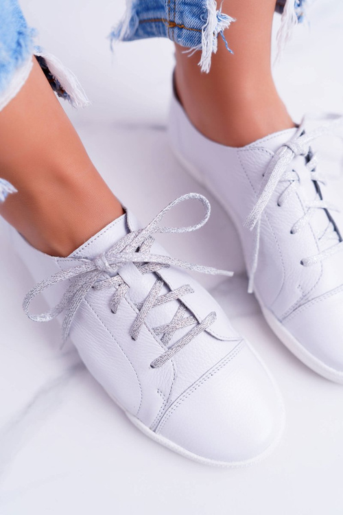 Półbuty Damskie Tenisówki Maciejka Skórzane Białe 4049A