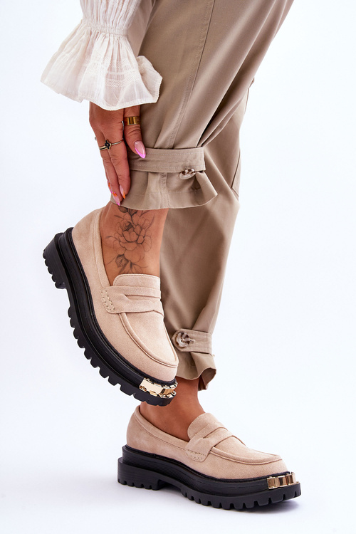 Klasyczne Zamszowe Mokasyny Z Ozdobą Beżowe Monaro