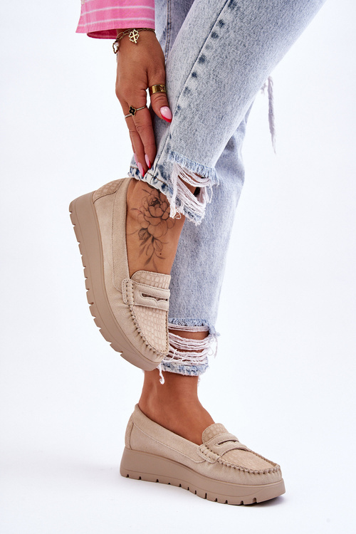 Zamszowe Mokasyny Na Platformie Jasnobeżowe Lemar Milana