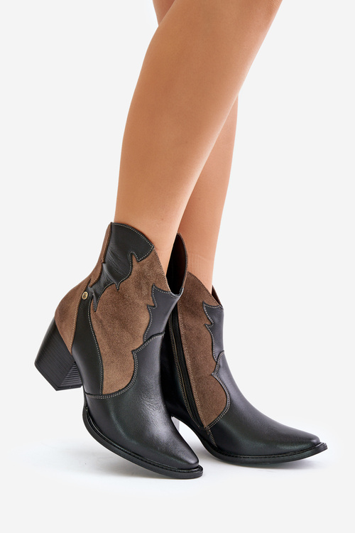 Skórzane Botki Kowbojki Na Słupku Maciejka 06694-02 Brązowe