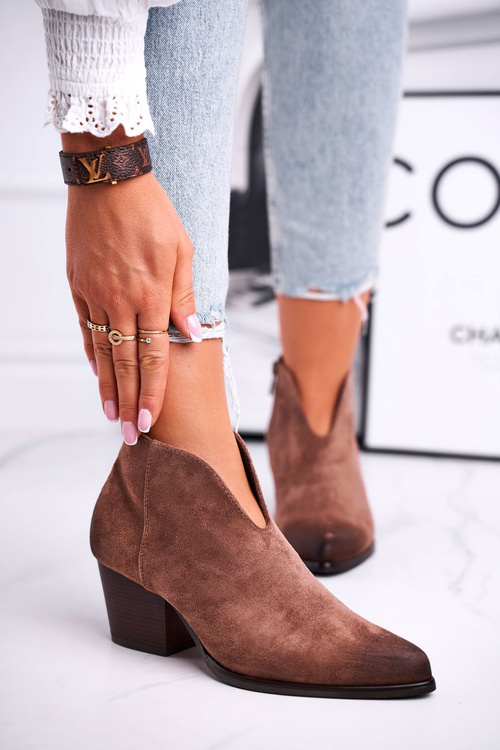 Botki Damskie Z Wycięciem Beżowe Best Choice