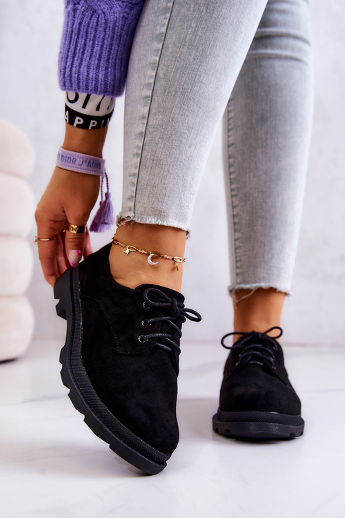 Damskie Zamszowe Klasyczne Półbuty Oxfordy Czarne Colton