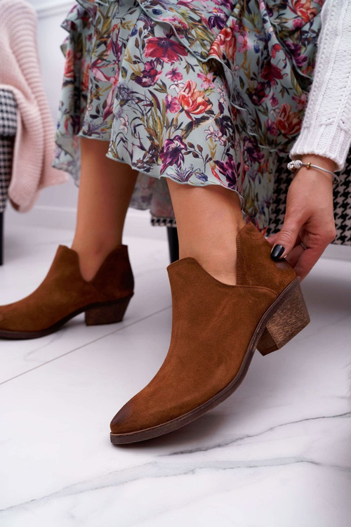 Botki Damskie Brązowe Wiosenne Skórzane Anabella