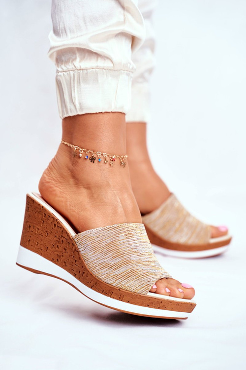 Klapki Damskie Na Koturnie Sergio Leone Beżowe SK320