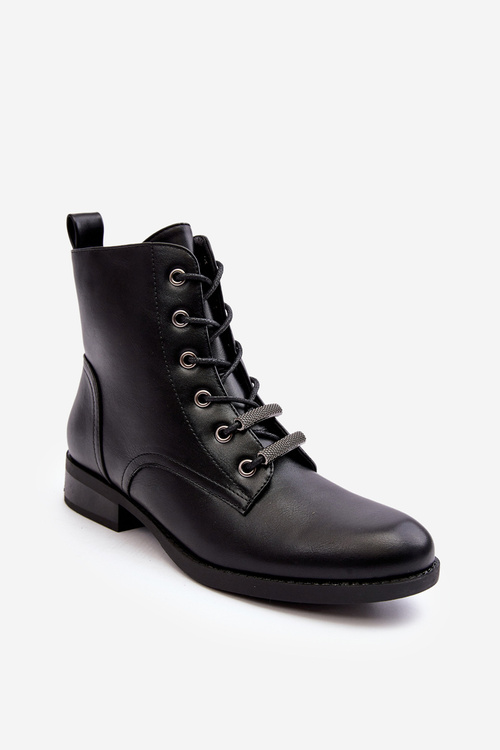 Klasyczne Skórzane Damskie Ocieplane Botki S.Barski HY75-10 Czarne