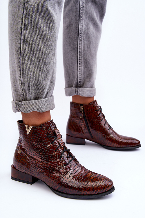 Damskie Skórzane Botki Maciejka 5743C-02 Brązowe