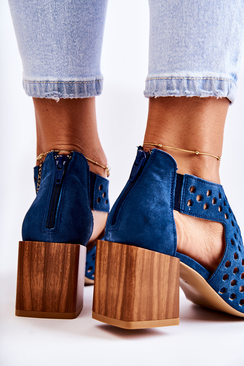 Ażurowe Botki Na Słupku Maciejka 04593-17 Granatowe