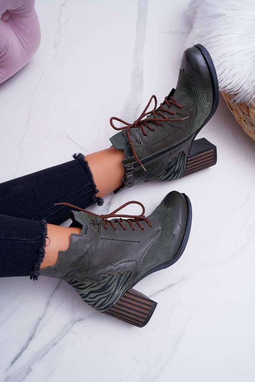 Botki Damskie Skórzane Maciejka Zielone 03190-09